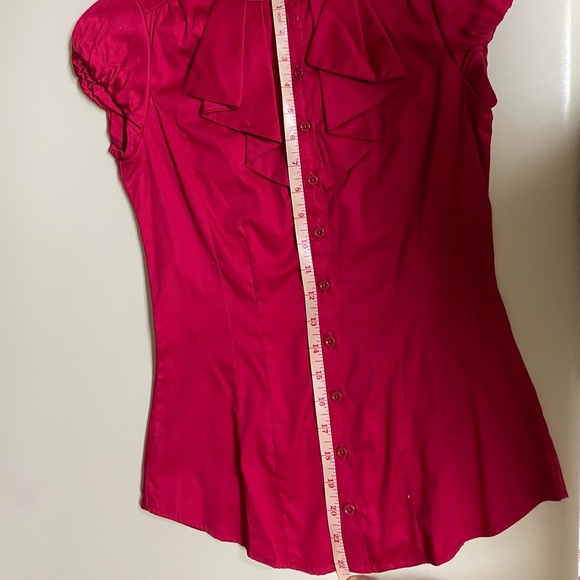 Fitted Red Button Down Top with Ruffles - Picture 8 of 11